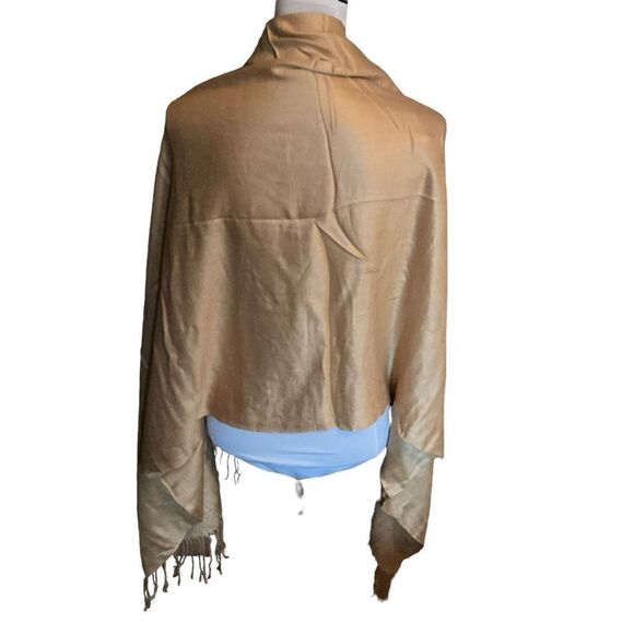 Pashmina Wrap Scarf Fringe Edge Golden Tan Color Women 28.5”x74” - Picture 6 of 12